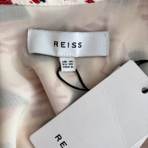 Reiss Emmi Floral Print Side Slit Asymmetric Midi Dress Red Multi Size 6 - Picture 11 of 11